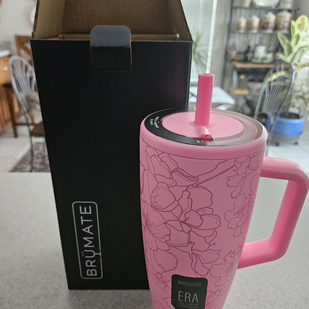 BrüMate Pink Floral Tumbler with Straw